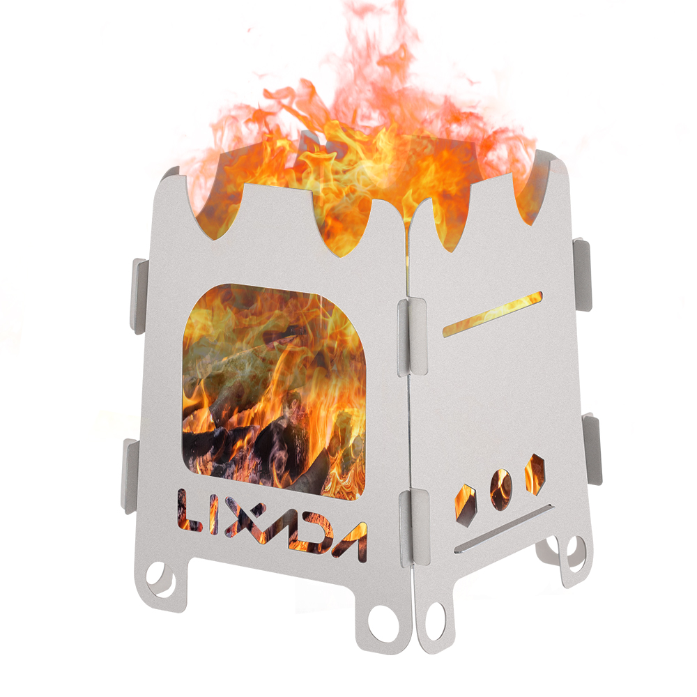 Outdoor Camping Wood Stove - Lixada kompor berkemah portabel Titanium/Stainless steel,