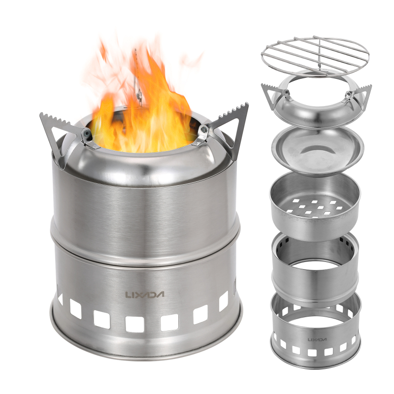 Outdoor Camping Wood Stove - Lixada kompor kayu Stainless Steel, kompor