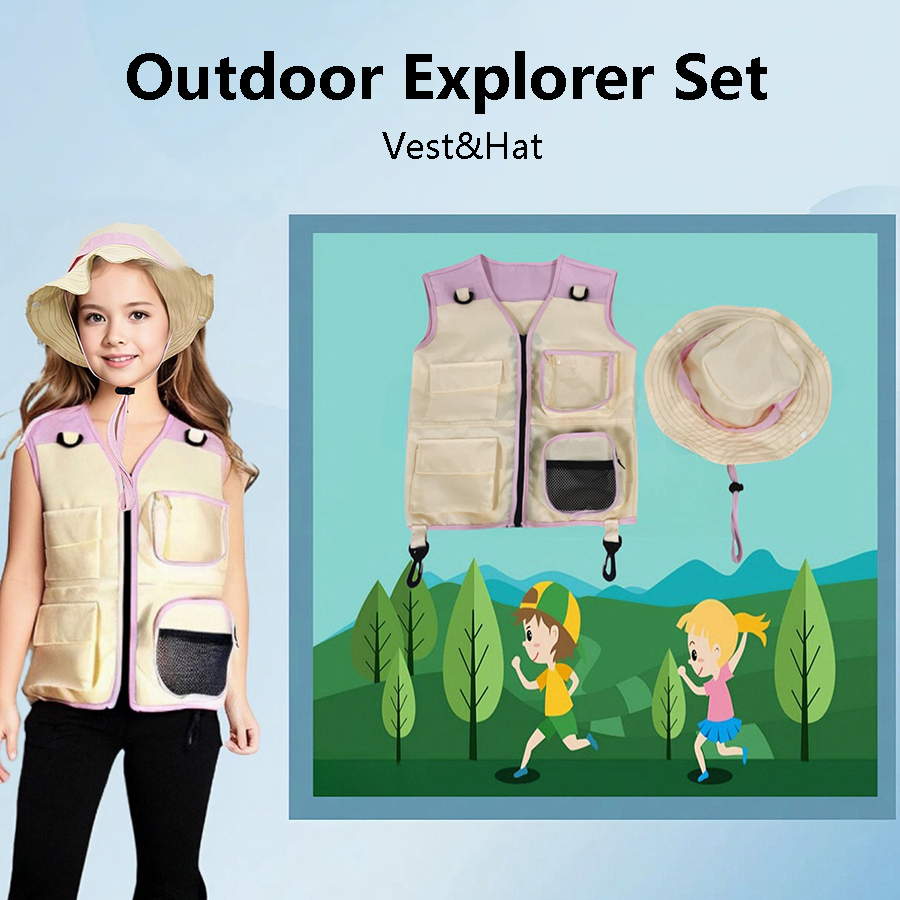 Outdoor Camping Activities For Kids - Setelan topi rompi penjelajah anak-anak pakaian
