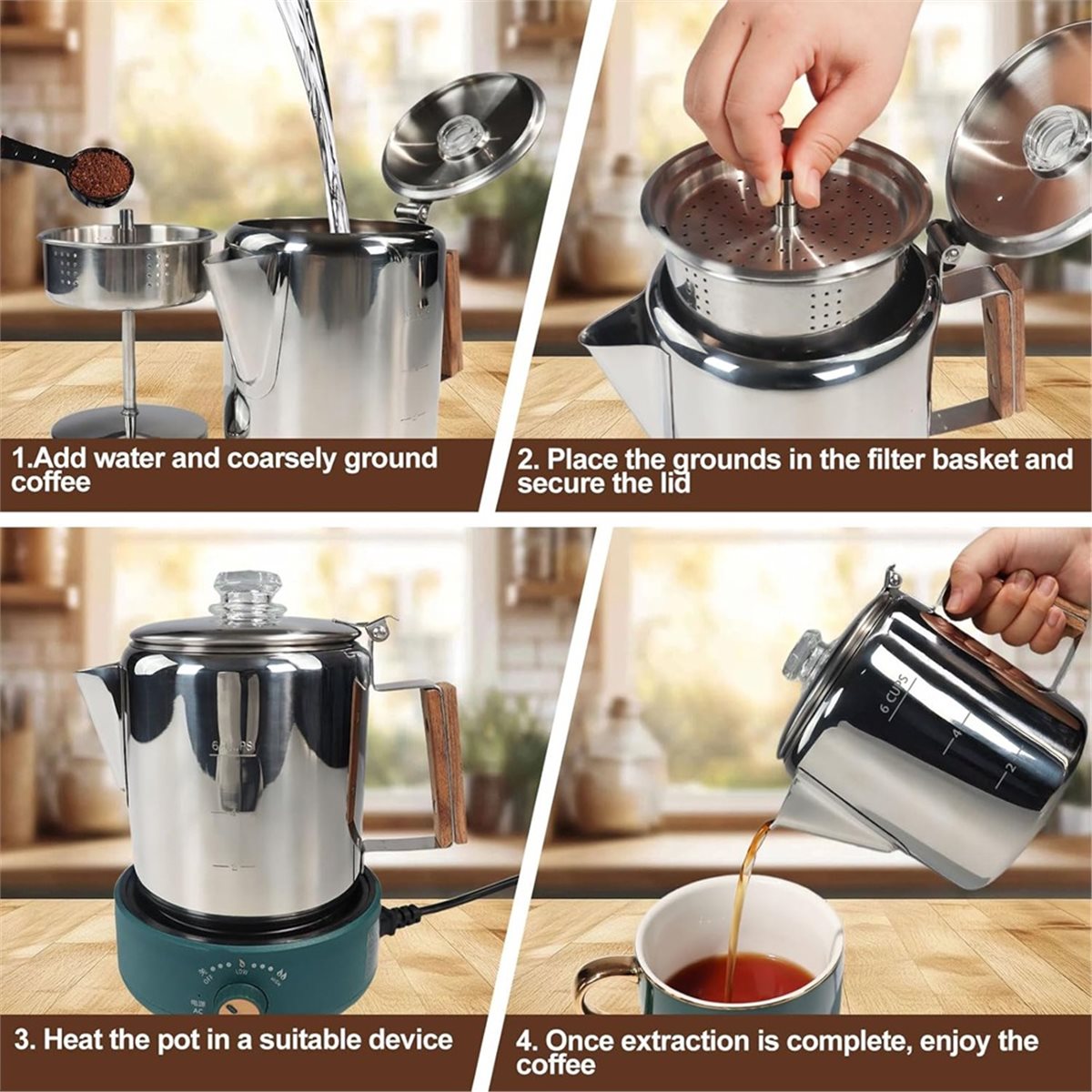 6 Cup Percolator 304 Stainless - Camp Percolator Coffee ulasan dan harga